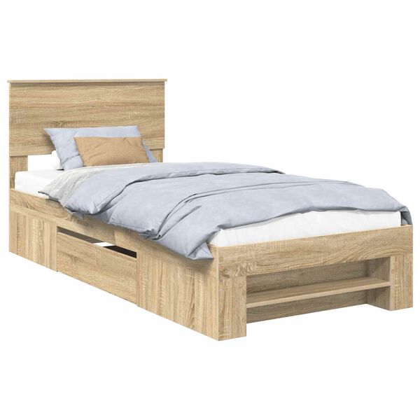 vidaXL Estructura de cama con cabecera Roble Sonoma 90 x 200 cm