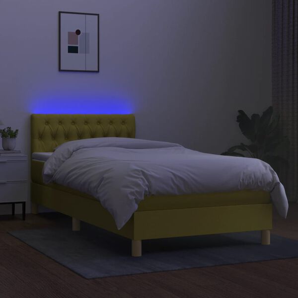 vidaXL Cama box spring con colch&oacute;n y LED tela verde 90x190 cm