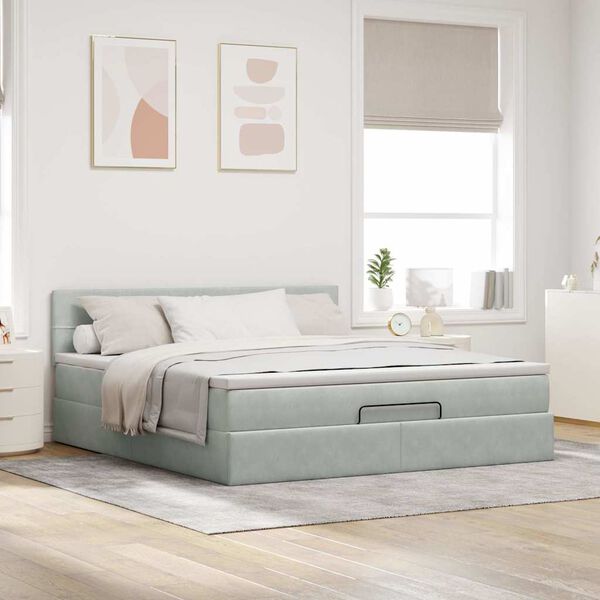 vidaXL Estructura de cama otomana con colch&oacute;n gris claro 180x200cm