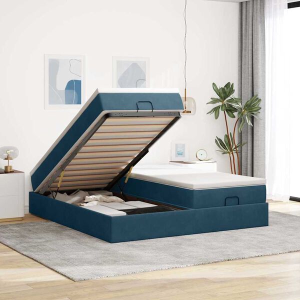 vidaXL Estructura de cama otomana colchones terciopelo azul oscuro