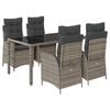 vidaXL Set comedor de jard&iacute;n 5 piezas con cojines rat&aacute;n sint&eacute;tico gris