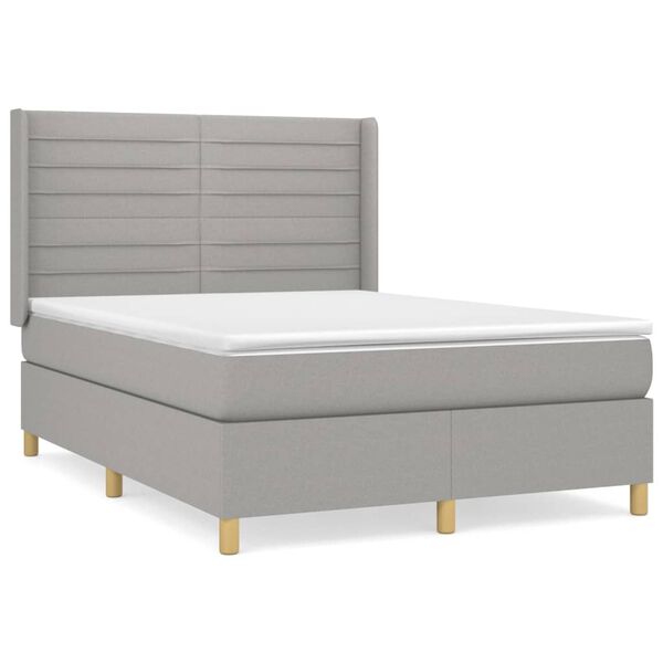 vidaXL Cama box spring con colch&oacute;n tela gris claro 140x200 cm