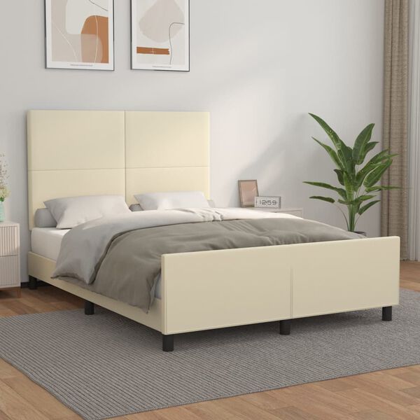 vidaXL Estructura de cama sin colch&oacute;n cuero sint&eacute;tico crema 140x190 cm