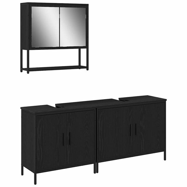 vidaXL Juego de muebles de ba&ntilde;o 3 pcs Negro Madera contrachapada