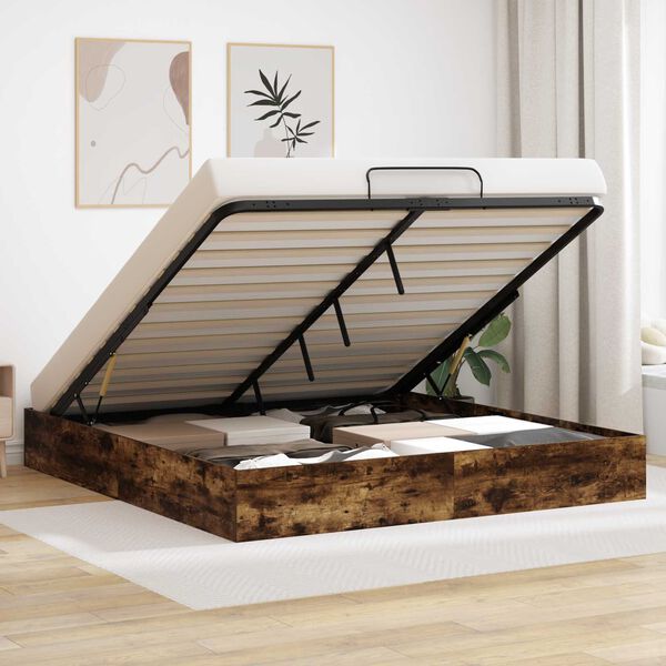 vidaXL Estructura de Cama Ottoman Roble Ahumado 203 x 160 x 25 cm