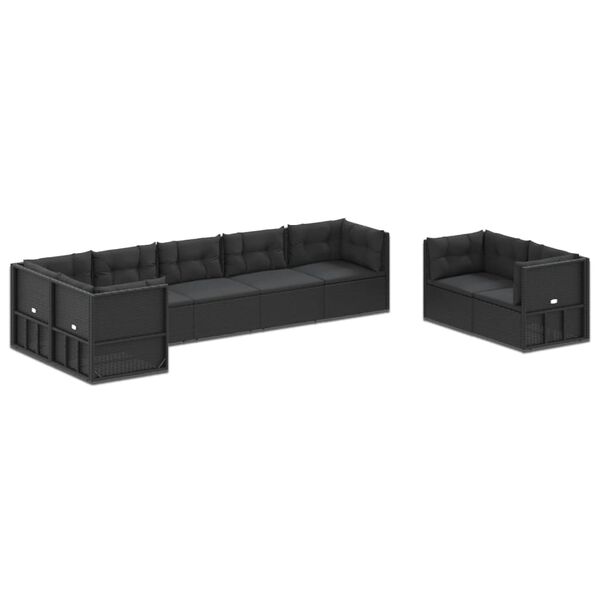 vidaXL Set de muebles de jard&iacute;n 8 pzas y cojines rat&aacute;n sint&eacute;tico negro
