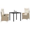 vidaXL Conjunto de Comedor de Jard&iacute;n 3 pcs Beige rat&aacute;n sint&eacute;tico