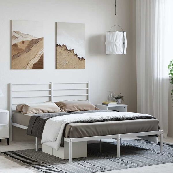 vidaXL Estructura cama sin colchón con cabecero metal blanco 135x190cm