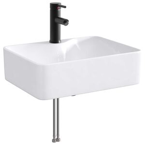 vidaXL Lavabo de ba&ntilde;o con grifo y desag&uuml;e Negro Mate