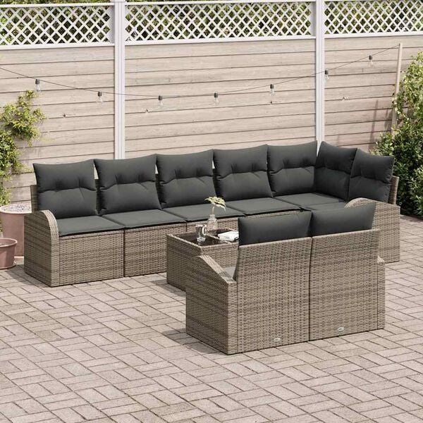 vidaXL Conjunto de sof&aacute;s de jard&iacute;n 9 pcs Gris rat&aacute;n sint&eacute;tico