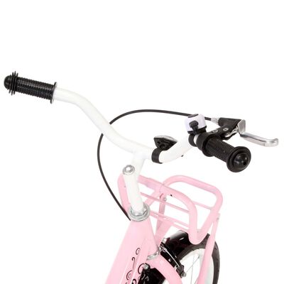 vidaXL Bicicleta niños y portaequipajes delantero 14" blanca y rosa