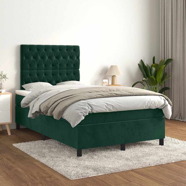 vidaXL Cama box spring con colch&oacute;n terciopelo verde oscuro 120x200 cm