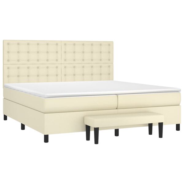 vidaXL Cama box spring con colch&oacute;n cuero sint&eacute;tico crema 200x200 cm