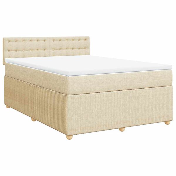 vidaXL Cama box spring con colch&oacute;n tela color crema 160x200 cm