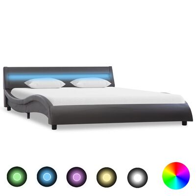 vidaXL Estructura de cama con LED de cuero sintético gris 140x200 cm