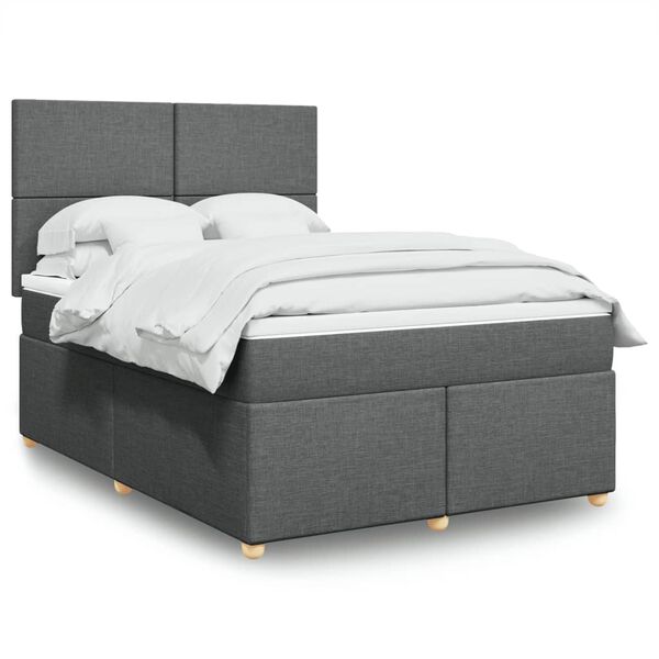 vidaXL Cama box spring con colchón tela gris oscuro 140x200 cm