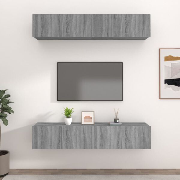 vidaXL Muebles TV 4 uds madera contrachapada gris Sonoma 80x30x30 cm