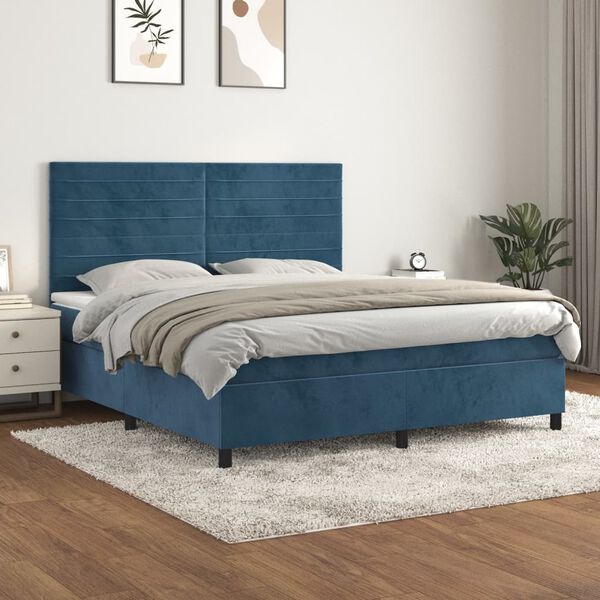 vidaXL Cama box spring con colch&oacute;n terciopelo azul oscuro 160x200 cm