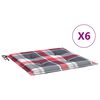 vidaXL Cojines de silla de jard&iacute;n 6 uds tela a cuadros rojo 50x50x3 cm