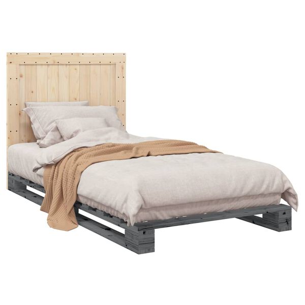 vidaXL Estructura de cama con cabecero madera de pino gris 100x200cm