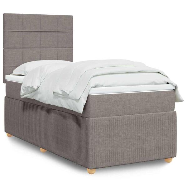 vidaXL Cama box spring con colch&oacute;n tela gris taupe 90x190 cm
