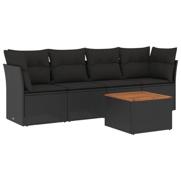 vidaXL Set de muebles de jardín 5 pzas y cojines ratán sintético negro