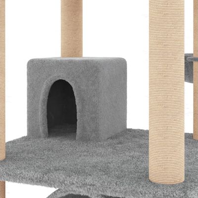 vidaXL Rascador para gatos con postes de sisal gris claro 141 cm
