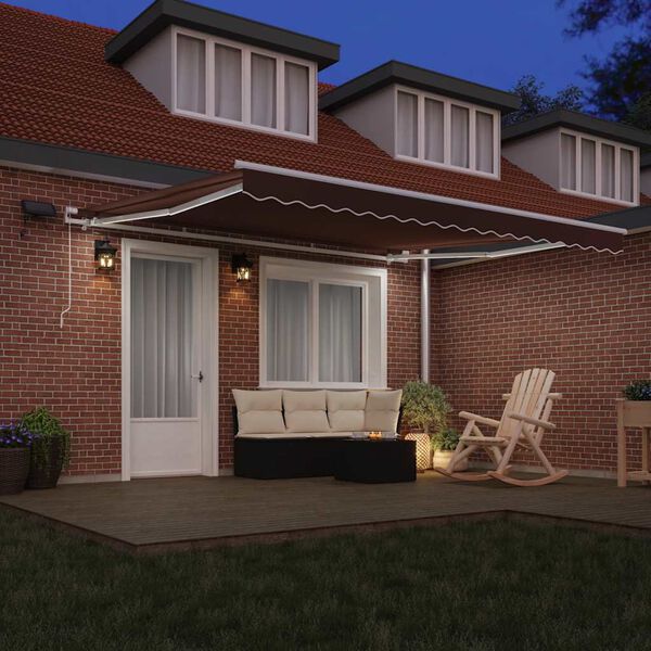vidaXL Toldo retr&aacute;ctil manual con luces LED marr&oacute;n 400x300 cm