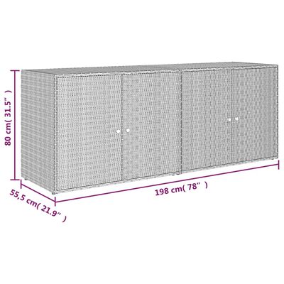 vidaXL Armario de almacenaje de jardín ratán PE gris 198x55,5x80 cm