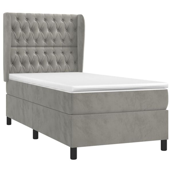 vidaXL Cama box spring con colch&oacute;n terciopelo gris claro 100x200 cm