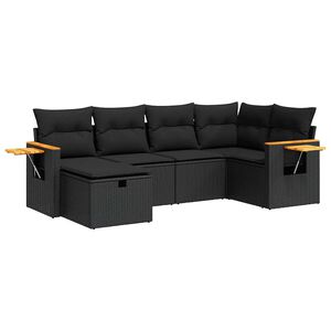 vidaXL Set de sof&aacute;s de jard&iacute;n 6 piezas y cojines rat&aacute;n sint&eacute;tico negro