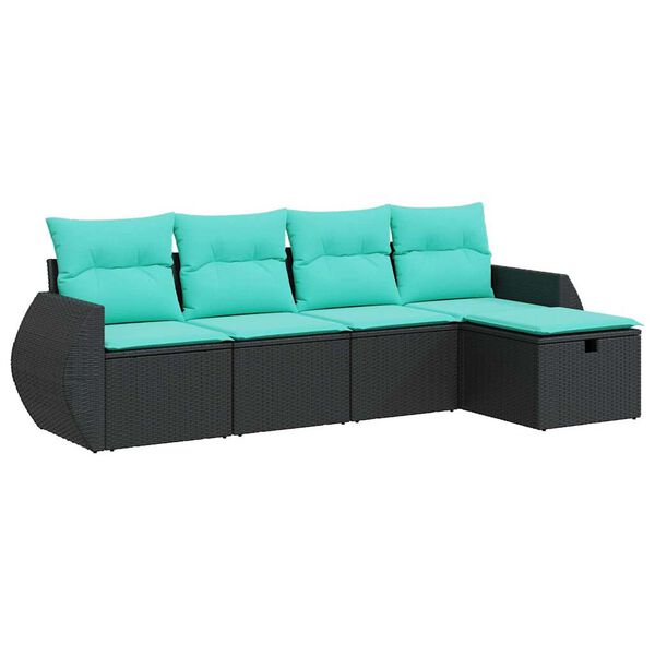 vidaXL Set de muebles de jard&iacute;n 5 pzas y cojines rat&aacute;n sint&eacute;tico negro