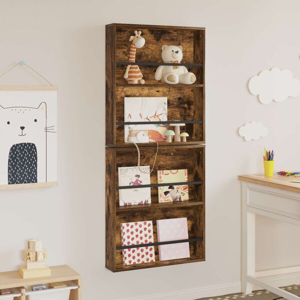 vidaXL Estante de revistas 2 pcs Roble ahumado 60 x 12 x 70 cm