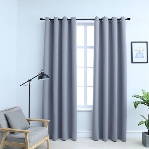 vidaXL Cortinas opacas con anillas de metal 2 pzs gris 140x175 cm