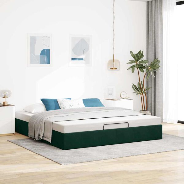 vidaXL Estructura de cama otomana sin colch&oacute;n verde oscuro 160x200 cm