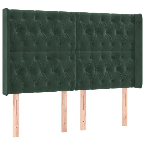 vidaXL Cabecero con orejas de terciopelo verde oscuro 163x16x118/128cm
