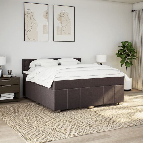 vidaXL Cama box spring con colch&oacute;n tela marr&oacute;n oscuro 180x200 cm