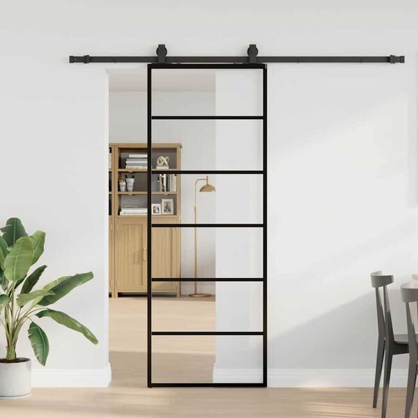 vidaXL Puerta corredera con juego herrajes negro 76x205 cm ESG vidrio