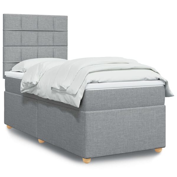 vidaXL Cama box spring con colch&oacute;n tela gris claro 100x200 cm