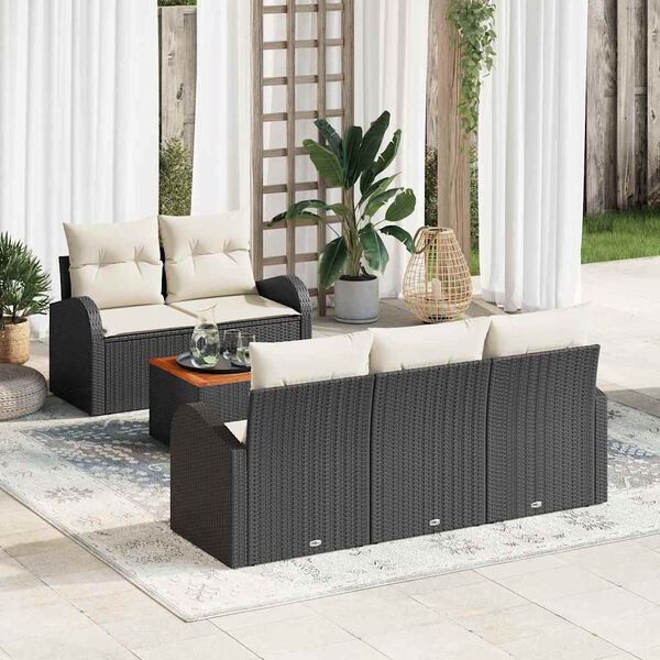vidaXL Conjunto de sof&aacute;s de jard&iacute;n 6 pcs Negro y crema rat&aacute;n sint&eacute;tico