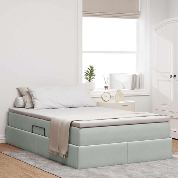 vidaXL Cama con almacenamiento y colch&oacute;n Gris Claro 120 x 190 cm