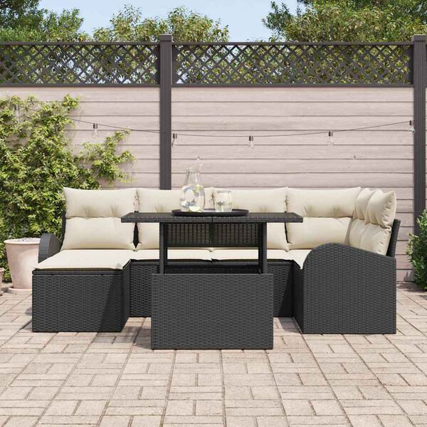vidaXL Conjunto de sof&aacute; de jard&iacute;n con coj&iacute;n 7 pcs Negro y crema