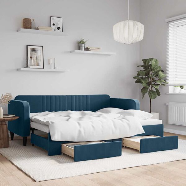 vidaXL Sof&aacute; cama nido con cajones terciopelo azul 80x200 cm
