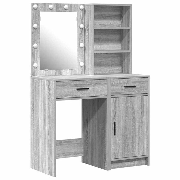vidaXL Conjunto de mesa de vestidor con LED 2 pcs Gris Sonoma