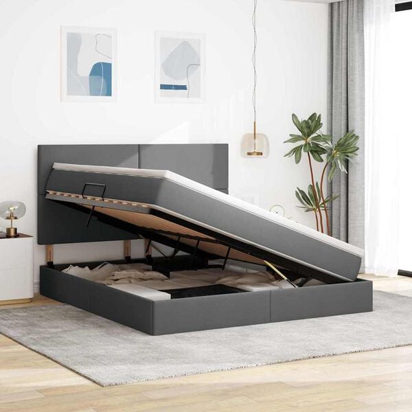 vidaXL Cama con almacenamiento y colch&oacute;n Gris oscuro 180 x 200 cm