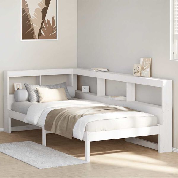 vidaXL Cama con estanter&iacute;a sin colch&oacute;n madera maciza blanca 100x200 cm