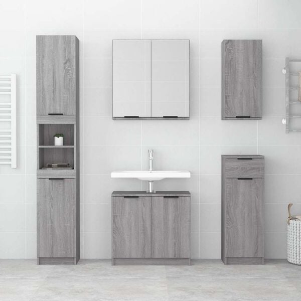 vidaXL Armario de ba&ntilde;o madera contrachapada gris Sonoma 32x34x188,5 cm