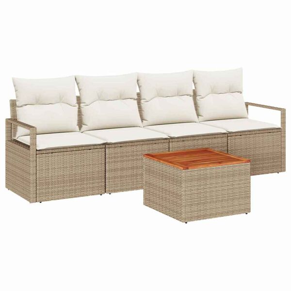 vidaXL Conjunto de sof&aacute;s de jard&iacute;n 5 pcs Beige rat&aacute;n sint&eacute;tico