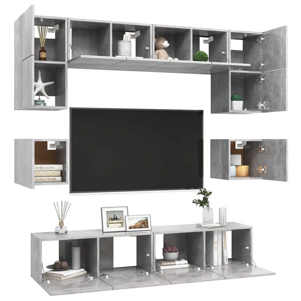 vidaXL Set muebles de sal&oacute;n TV 8 pzas madera ingenier&iacute;a gris hormig&oacute;n