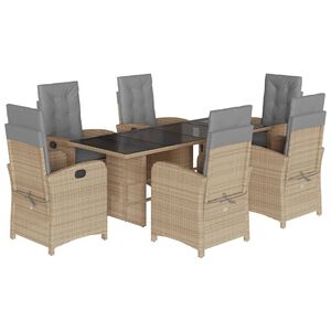 vidaXL Set comedor de jard&iacute;n 7 pzas con cojines rat&aacute;n sint&eacute;tico beige